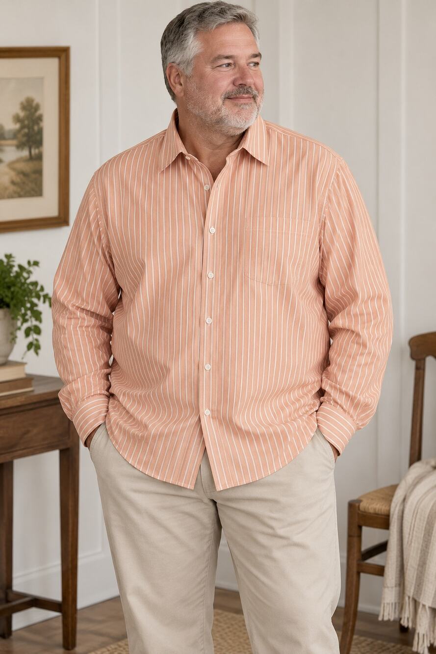 Johnston & Murphy Men’s XXL Peach Pink Striped Cotton Button Down Shirt